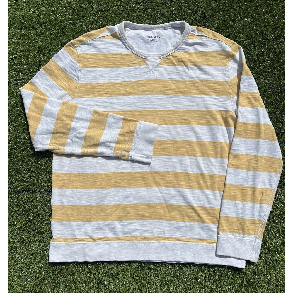 UNTUCKit Johnson Yellow & White Striped Long Sleeve Crewneck Sweatshirt Size L